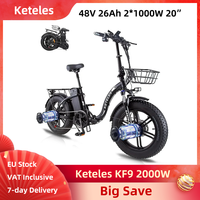Keteles KF9 2000W Electric Bike 20 Inch Tires 2x1000W Dual Motor 48V 26AH Folding E-bike 7 Speed Hydraulic Disc Brake Bicycle
