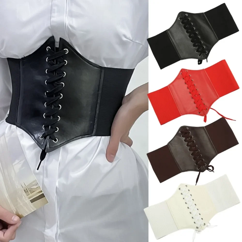 

Women Corset Belt PU Leather Slimming Bandage Gothic Waist Belts Vintage Lace-up Belly Band Postpartum Belt Body Shaper Bustier