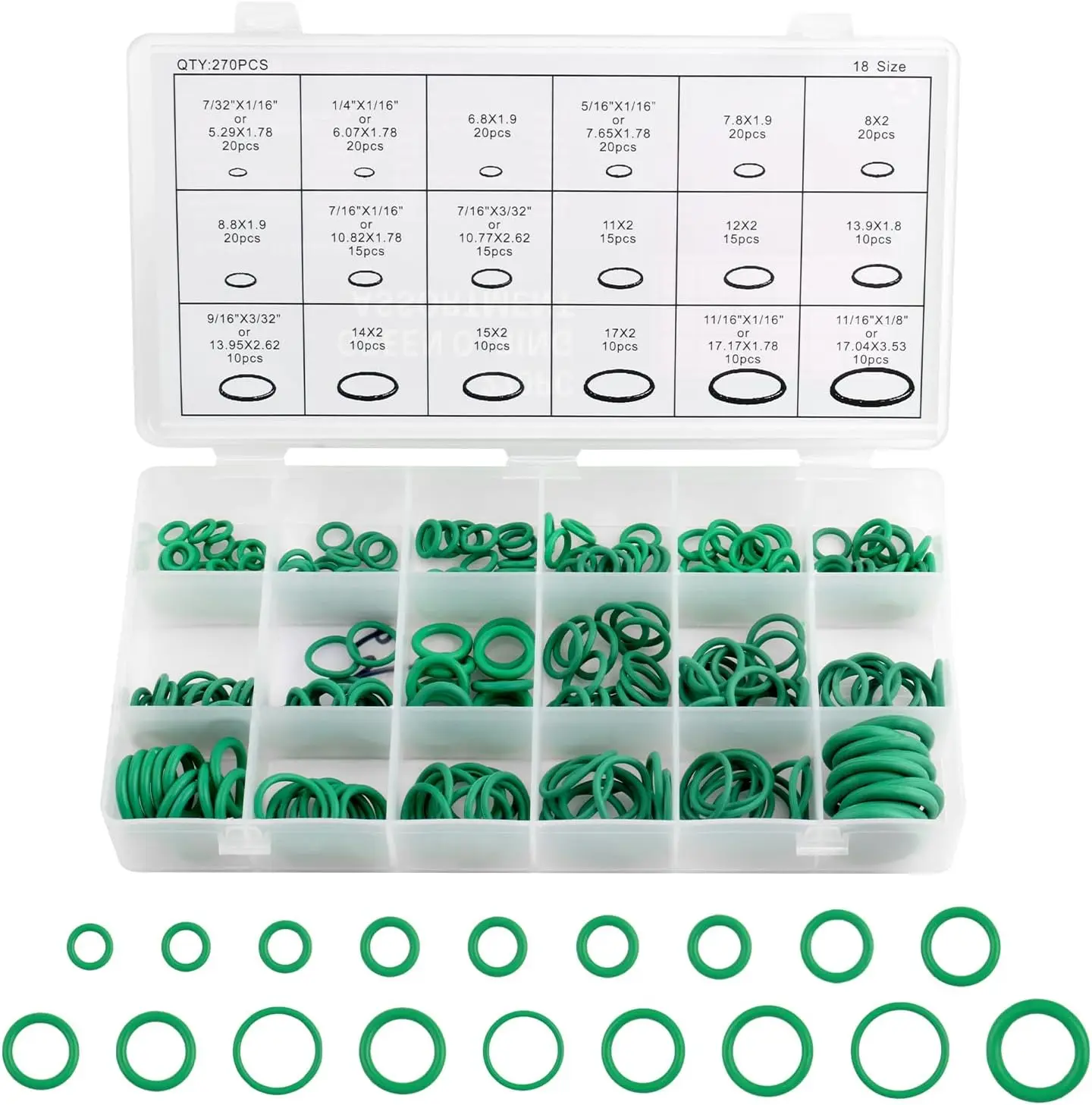 270PCS 18 Sizes AC O Ring Kit,Car Rubber O Ring Assortment Kit for Sealing Car AC Compressor,Professional ACS Gasket Kits