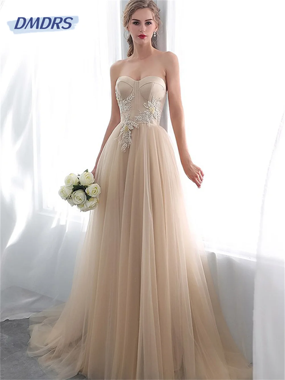 Elegant Bandeau Bridal Gown Delicate Embroidered Appliqué Gowns  Simple Wedding Dress Vestido De Novia Robe De Mariée