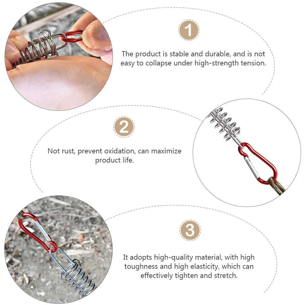 1 مجموعة الصلب خيمة خطاف بنابض مشبك مرونة عالية الرياح حبل الموتر للتخييم الأرض مرساة مكافحة تشوه عقد قوي