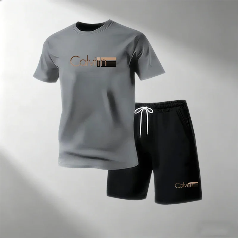 Conjunto Masculino de Verão 2026: Camiseta Gola O + Shorts Esportivo de Secagem Rápida para Fitness e Corrida – Moda Casual em Promoção