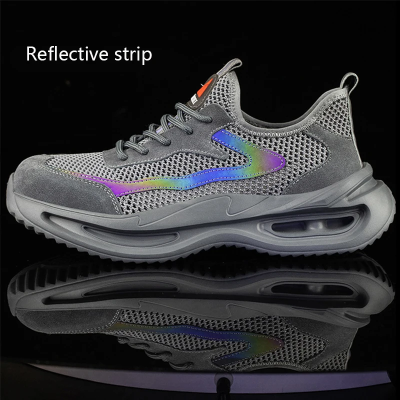 Waliantile Summer Safety Shoes For Men Construction Work Anti-smashing Lightweight Working Boots Breathable Steel Toe Sneakers