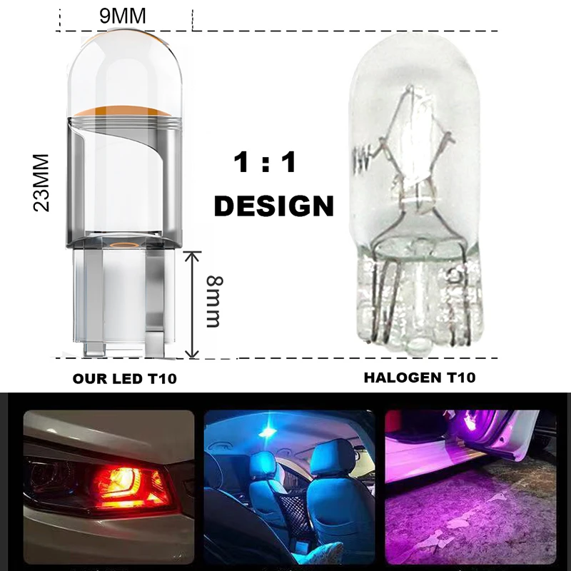 Luz de señal LED para coche, luces blancas de alta potencia, sin error, 12V, marcha atrás, estacionamiento, lectura DRL, lámparas COB de vidrio