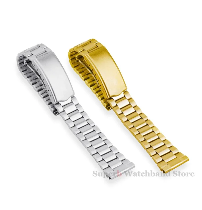Correa de reloj Universal con hebilla plegable, banda de acero inoxidable dorada de 12mm, 14mm, 18mm y 20mm para hombres y mujeres, repuesto de pulsera de Metal