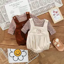 MILANCEL Autumn Baby Clothes Set Infant Girls Striped Long Sleeve T-shirt and Suspenders Bodysuit 2Pcs Toddler Boys Overalls