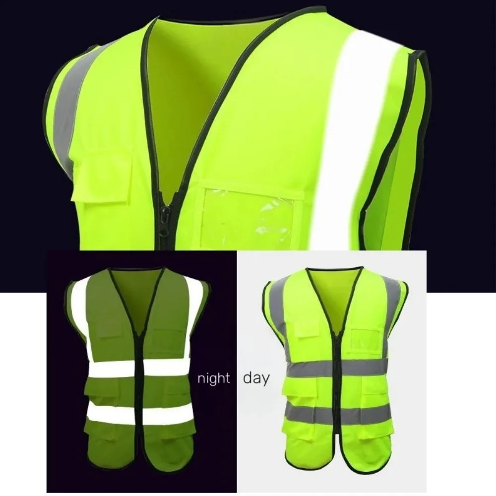 High Visibility Mesh Safety Reflective Vest with Pockets and Zipper Executive Work Safety Zip Vest Yellow Mesh Safety Vests