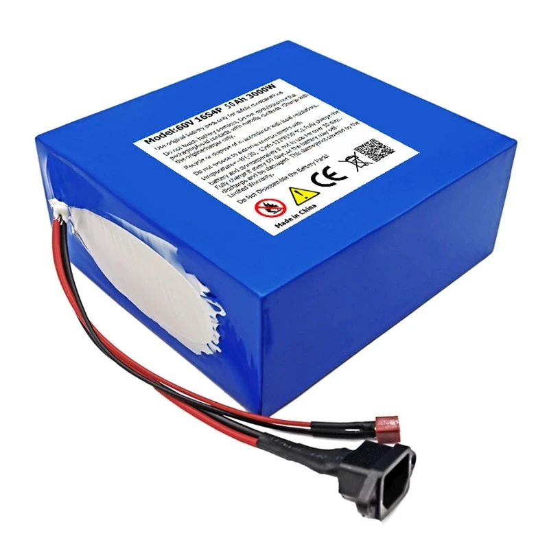 60V 50AH Electric Bike 18650 Battery For Scooter Motorcycle 67.2V 16S4P 3000W Rechargeable Battery With Same Port BMS+Charger