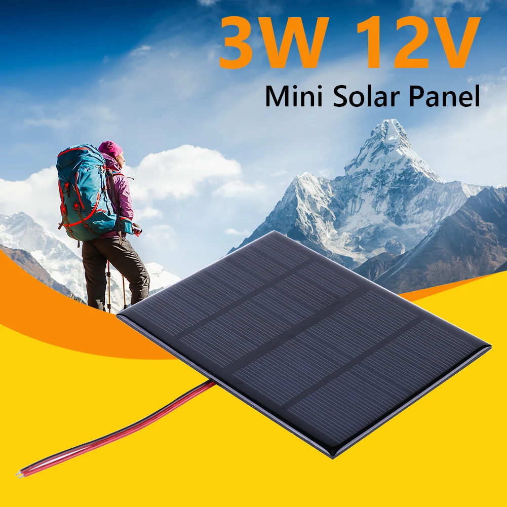 3W 12V Small Solar Cell with Cable Solar Charging Panel DIY Polysilicon Solar Epoxy Cell Charger for 9-12V Battery/Mobile Phone