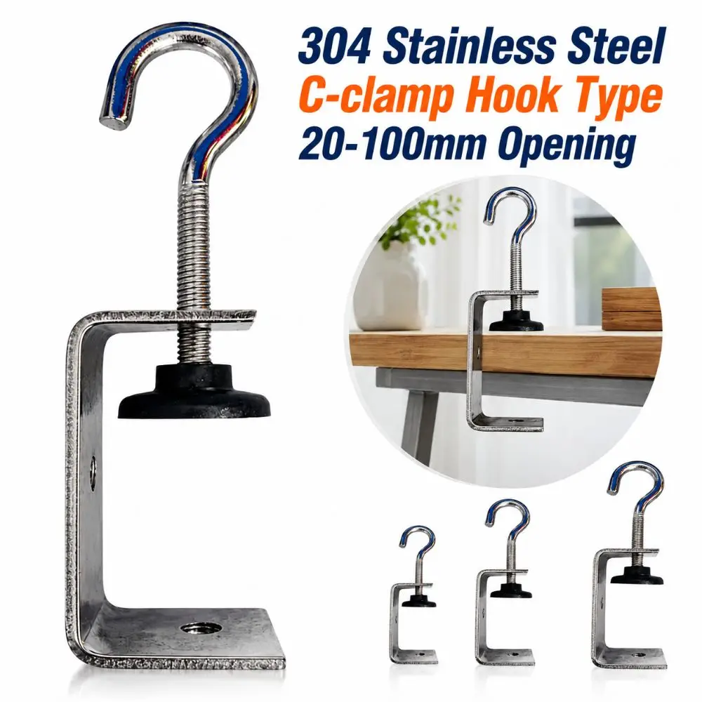 304 Stainless Steel C-clamp Hook Type Adjustable Square Clamp 20-100mm Opening Sturdy Fixed Holder Clip Hardware Fasteners