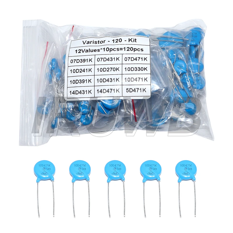 100 ชิ้น = 12 ค่า * 10 ชิ้น 5D471K 7D471K 7D431K 7D391K 10D471K 10D431K 10D391K 14D471K 14D431K 10D241K ชุดตัวต้านทานวาไรสเตอร์แบบคละ