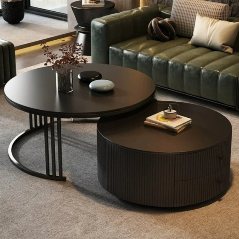 Round Glass Minimalist Luxury Coffee Table Wooden Marble Center Coffee Table With Storage Modern Mesa Auxiliar Salon Furniture