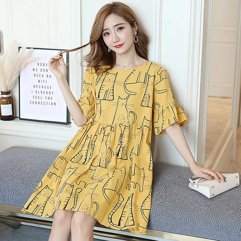 Maternity New Summer Short-Sleeved Dresses Women\'s Dresses Tops T-Shirt Loose Big Yards Medium-Length Maternity Skirt