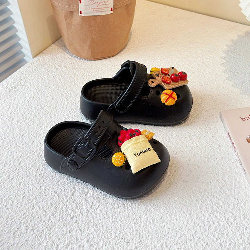 

Cartoon Hamburger Red Cute Tomato Food Clogs Boys Girls, Parent-Child Outdoor Slippers, Non-Slip Height-Increasing Closed-Toe