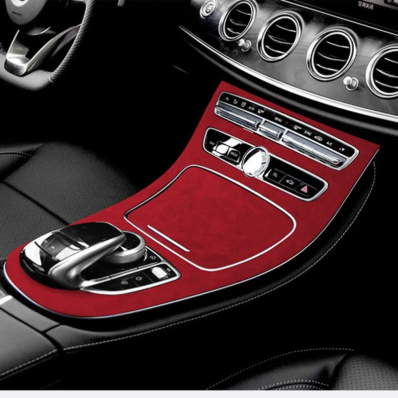 Auto Center Control Panel Suede Decorative Sticker Is For Mercedes-Benz E-Class E200L/E300L Modification Red Parts Accessories