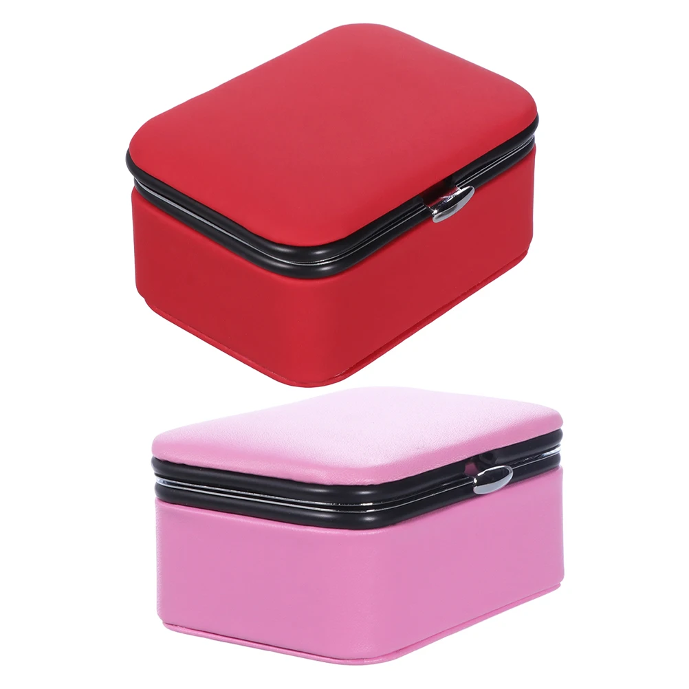 

2pcs Organizer Portable Holder Box Small Travel Storage Case For Women Mini Earring Jewelry Box Multifunctional Durable Compact