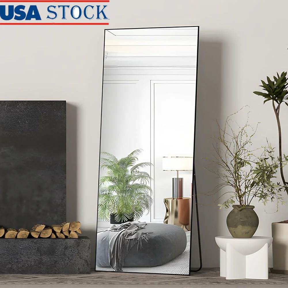 Full Length Standing Mirror Large Body Rectangle Mirror Wall Mounted Leaning U-Shaped Stand High-Quality Glass Aluminum Frame