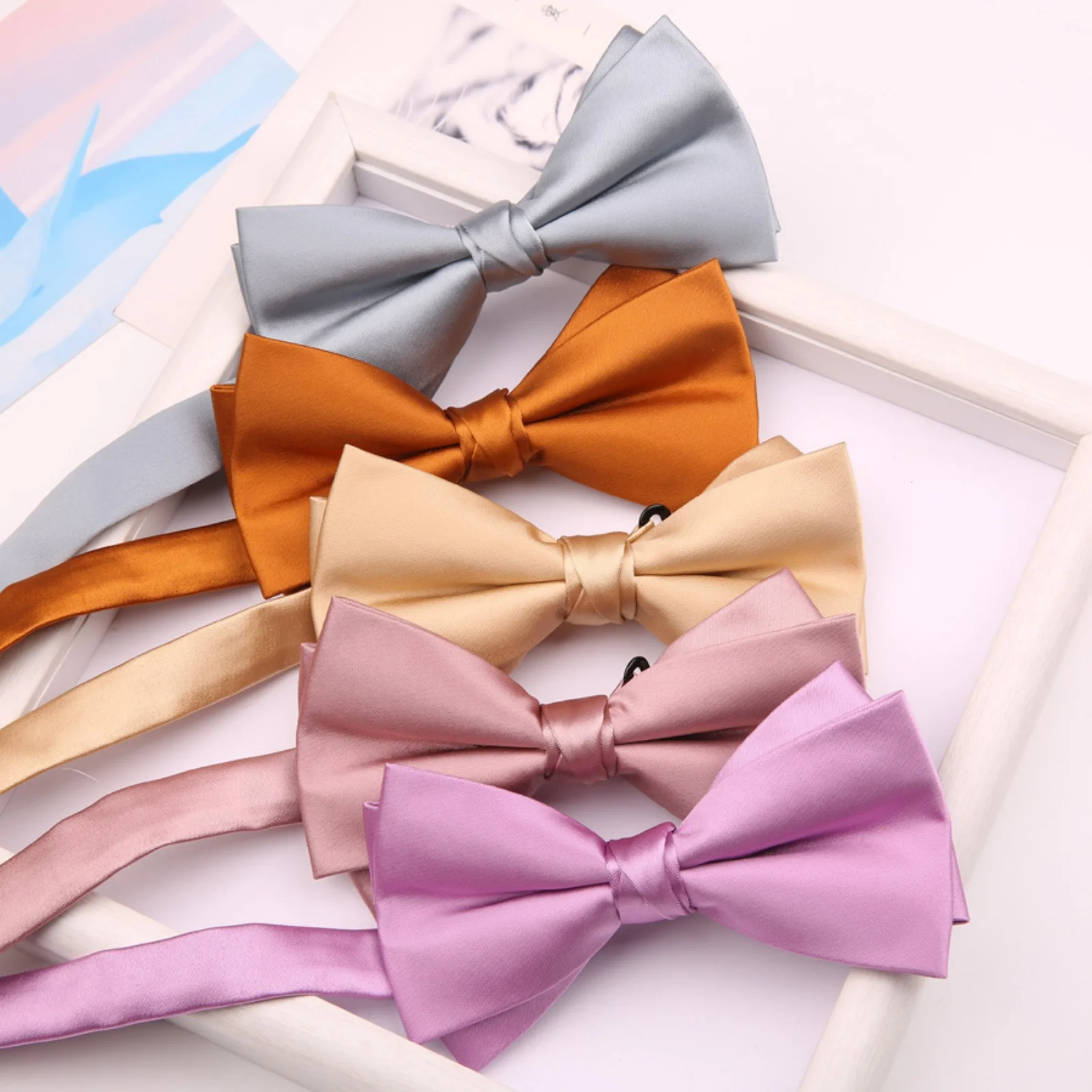 AnnieBritney Classic Men Bowtie Bow Tie Fashion Solid Color Champagne Black White Sliver Wedding Ties Accessories Butterfly Knot