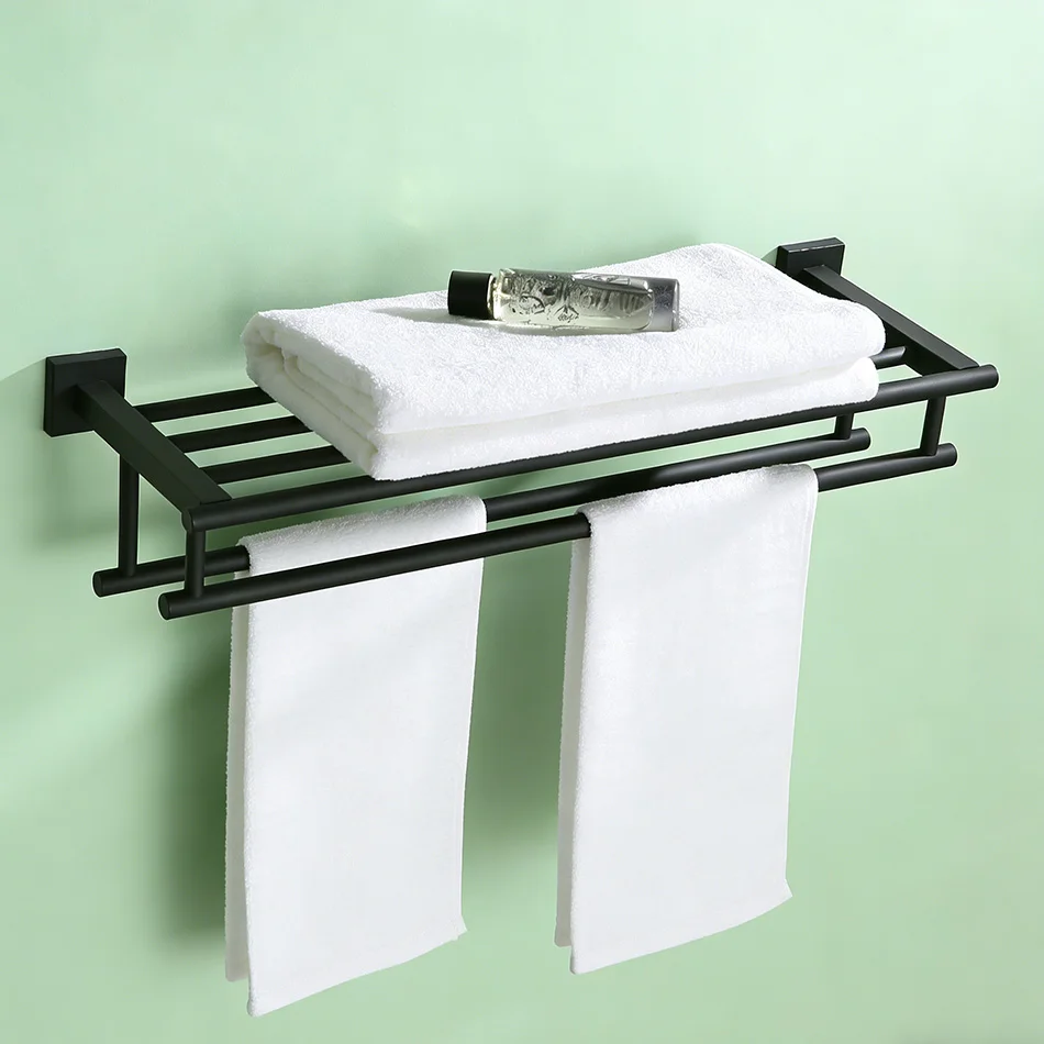 

Bathroom Towel Rack Black Brushed Gold Sliver 304 Stainless Steel Wall Mounted Lavatory Bath Towel Clothes Hanger Storage Shelf
