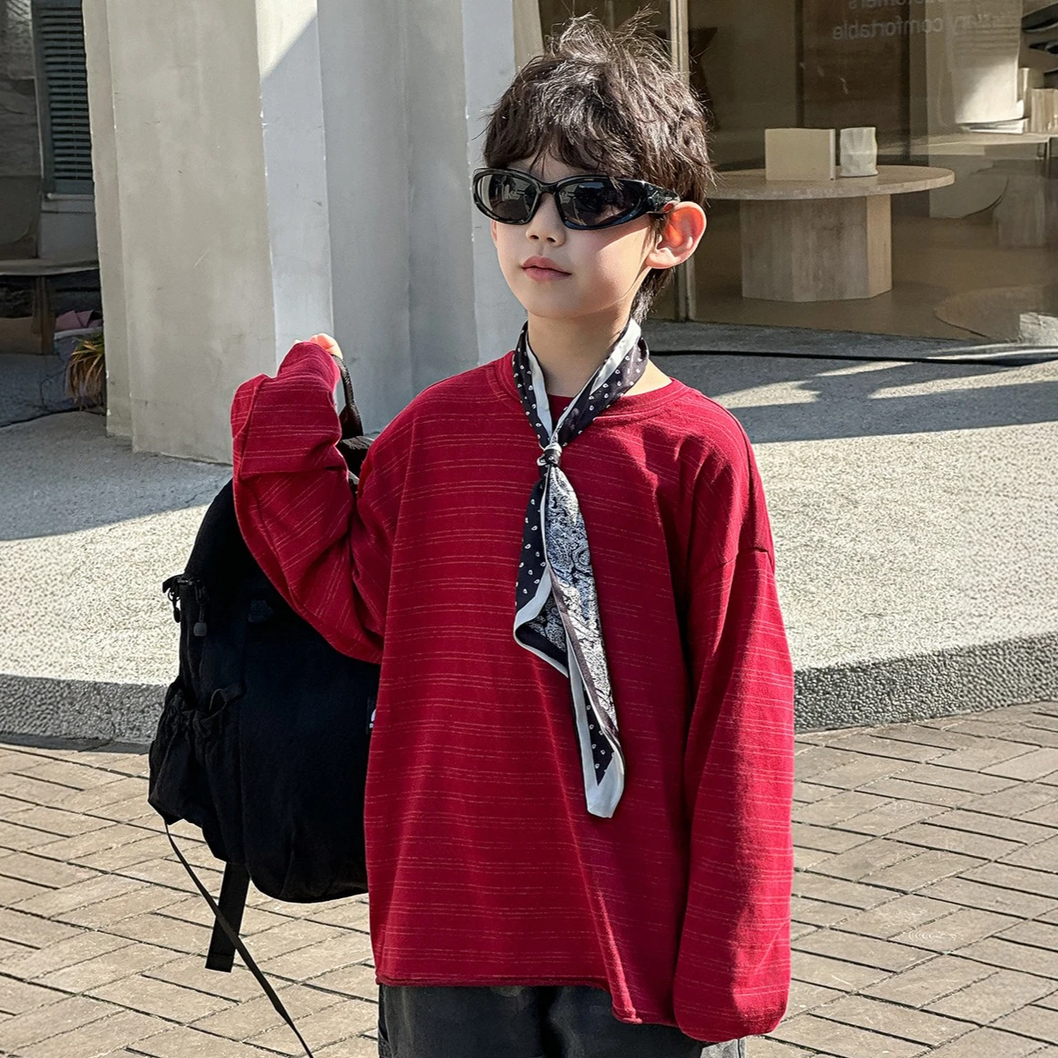 

Футболка для мальчиков, весна-лето 2026, новая детская одежда, модная повседневная свободная футболка в полоску с длинными рукавами для мальчиков и девочек