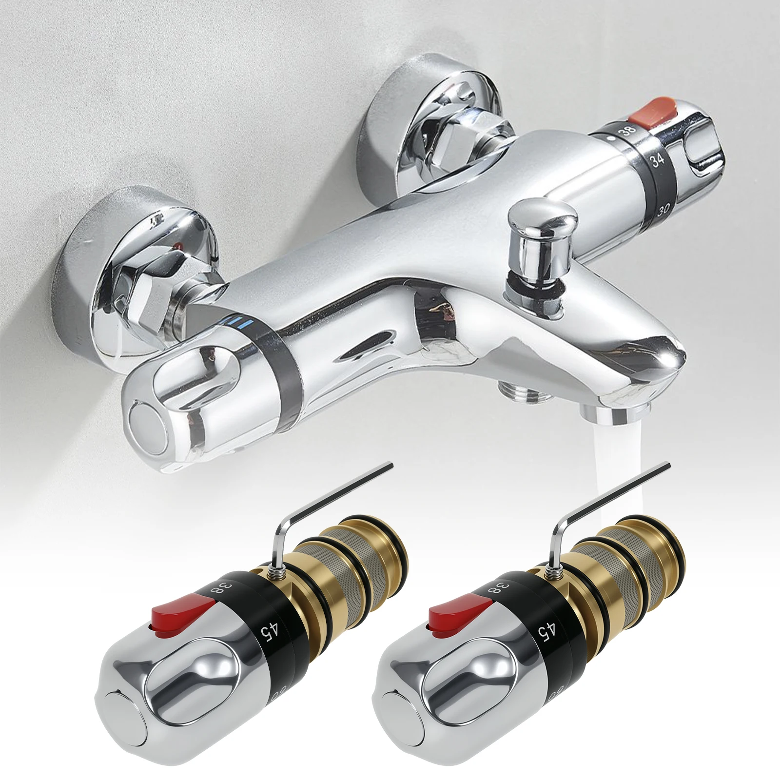 

1/2Pcs Shower Thermostat Mixer Tap Brass 20-50°C Shower Water Mixing Valve Temperature Control Valve Save Water for Bathroom