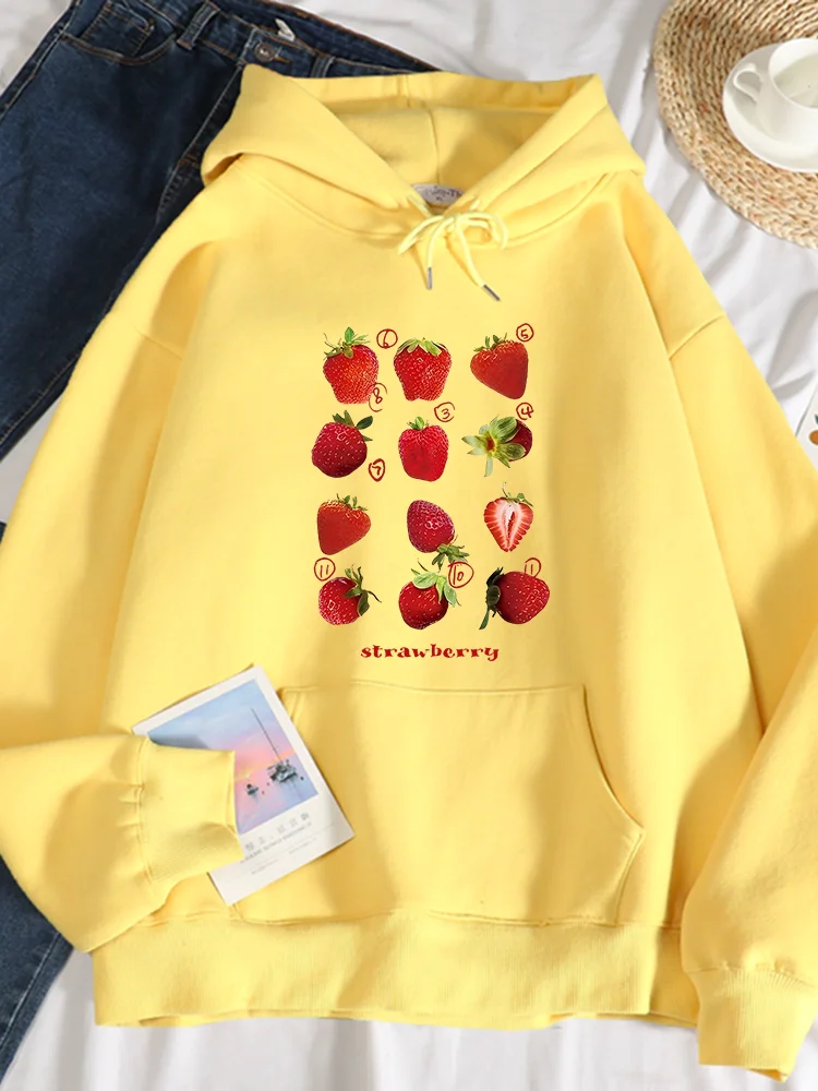 Sweat à capuche imprimé fraises fraîches pour femmes, sweat à capuche tendance, sweat-shirt décontracté, sourire mignon, vêtements pour femmes, S-média, automne