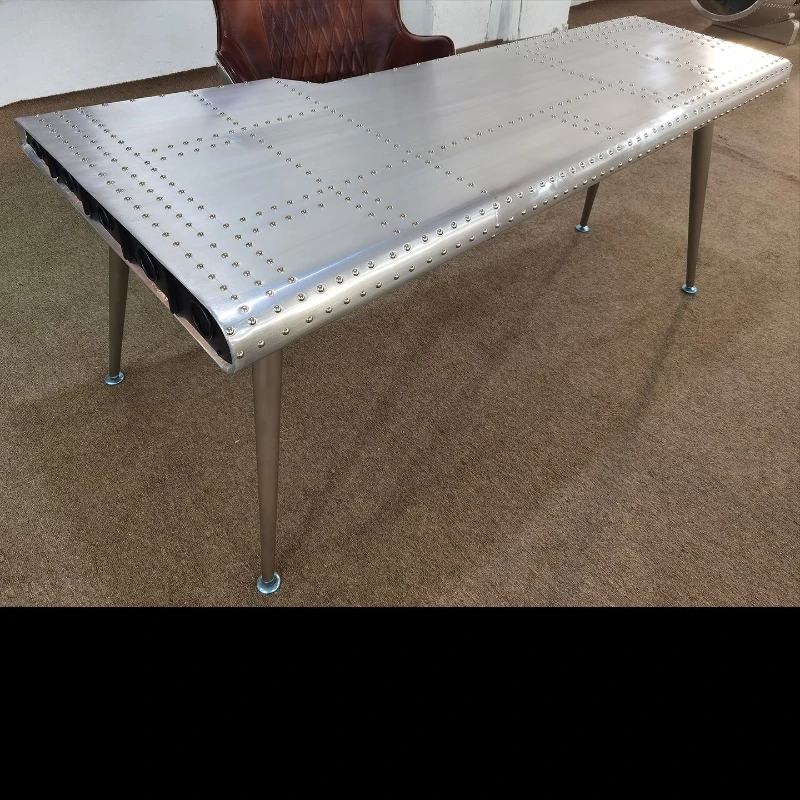 Industrial style aluminum desk, metal texture, computer workbench, business office, home study workbench