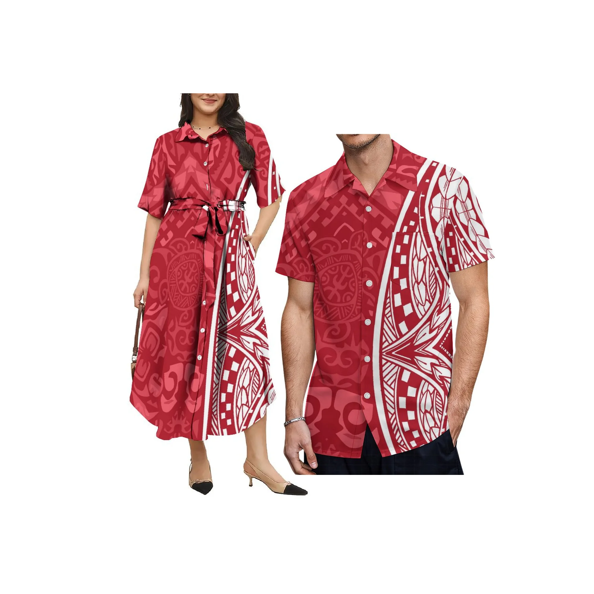 1 MOQ Wholesale Custom Fiji Polynesian Tribal Design Big Size Dress Ladies Sashes Summer Casual Evening Samoan Dress