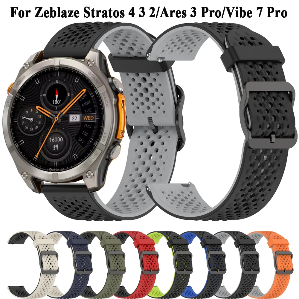 Correas deportivas de silicona de 22mm para Zeblaze Stratos 4 3 2 Pro, pulsera para reloj Zeblaze Vibe 7/7 Pro/Ares 3 Pro, correa de pulsera