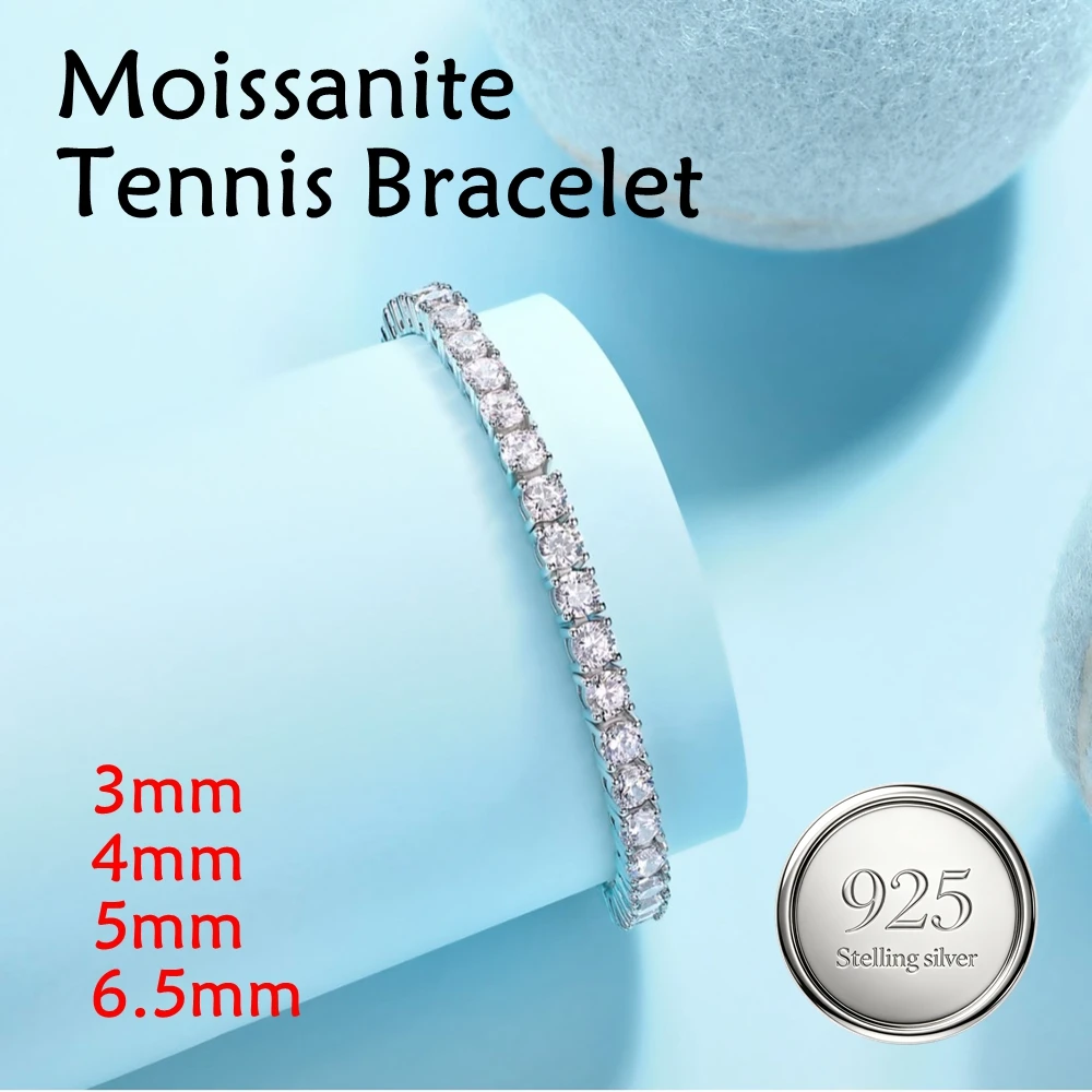 3-6.5MM Real Moissanite Tennis Bracelet S925 Sterling Silver with GRA Bracelet for Women Man Sparkling Party Jewelry