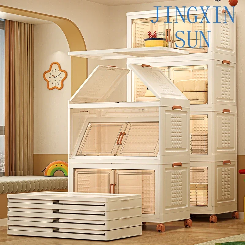 Rmier The latest hot selling style double door easy to install folding plastic storage cabinet with 122 quarts and wheels