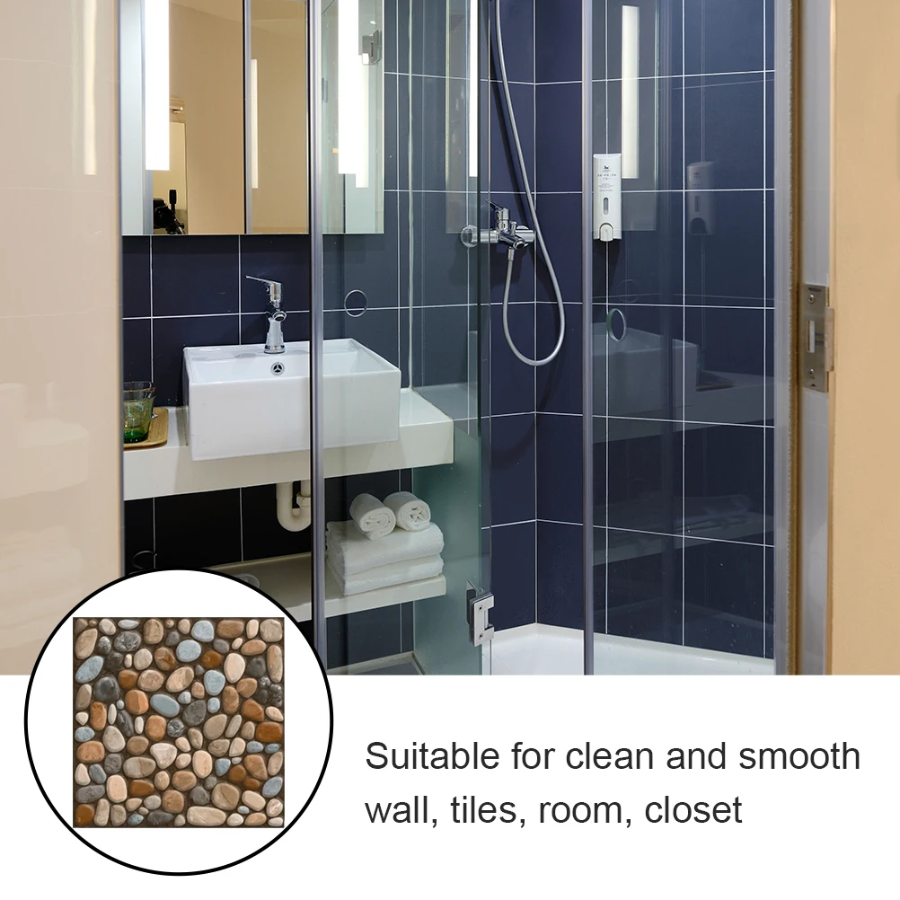 

20 Pcs Retro Cobblestone Floor Tiles Stickers Faux Non Slip PVC Wall Tile Decal Home Decor Bathroom Bedroom Living Room