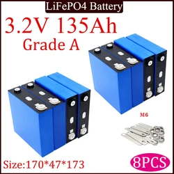 8pieces 3.2v 135Ah lifepo4 Rechargeable Battery lithium iron phosphate DIY 12v 24v Solar Camping RV Travel golf cart batteries