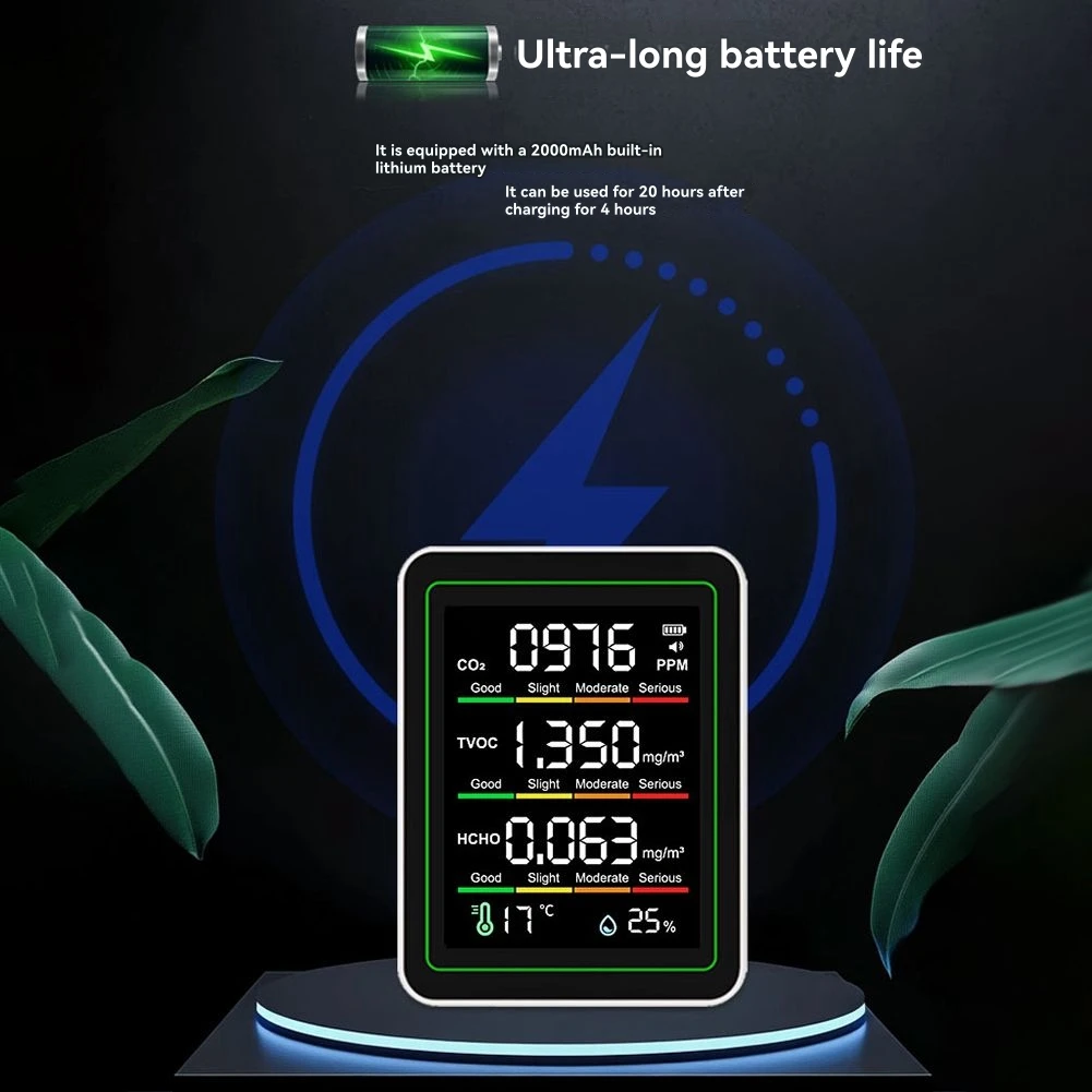 MT11N 5 في 1 مستشعر الأشعة تحت الحمراء كشف الفورمالديهايد كاشف ثاني أكسيد الكربون TVOC كاشف درجة الحرارة والرطوبة CO2 NDIR Black-AB #1