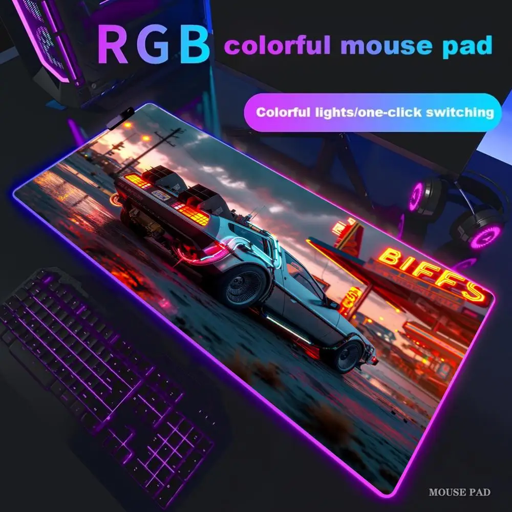 

Silver Sports Car Mouse Pad XXL RGB Lighted Mousepad Long Keyboard Pads Office Computer Accessories LED Anti-slip Game Table Mat