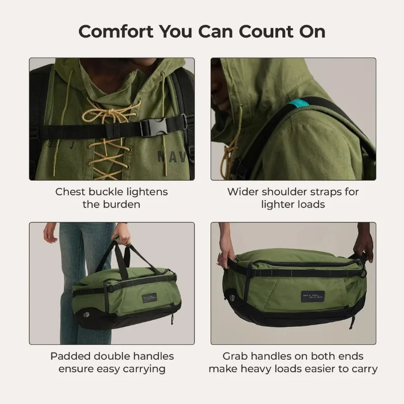 BAGSMART 43L Duffle Backpack 3-in-1 Convertible Water-Resistant Travel Carry On Bag With Laptop Shoe Compartment