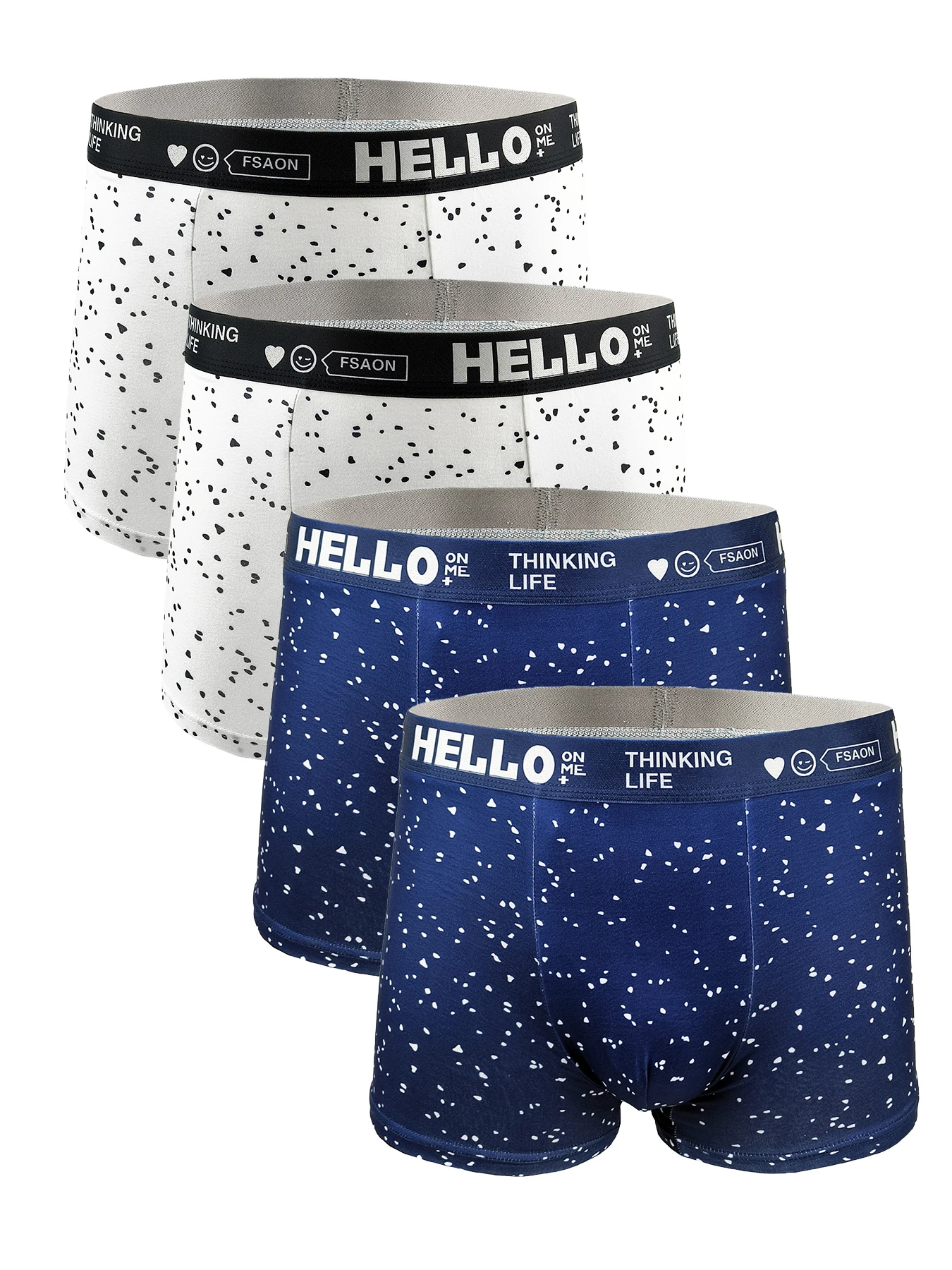 

Мужские трусы-боксеры из полиэстера, комплект из 4 предметов — пояс с принтом «HELLO» и «THINKING LIFE» и крапчатым узором
