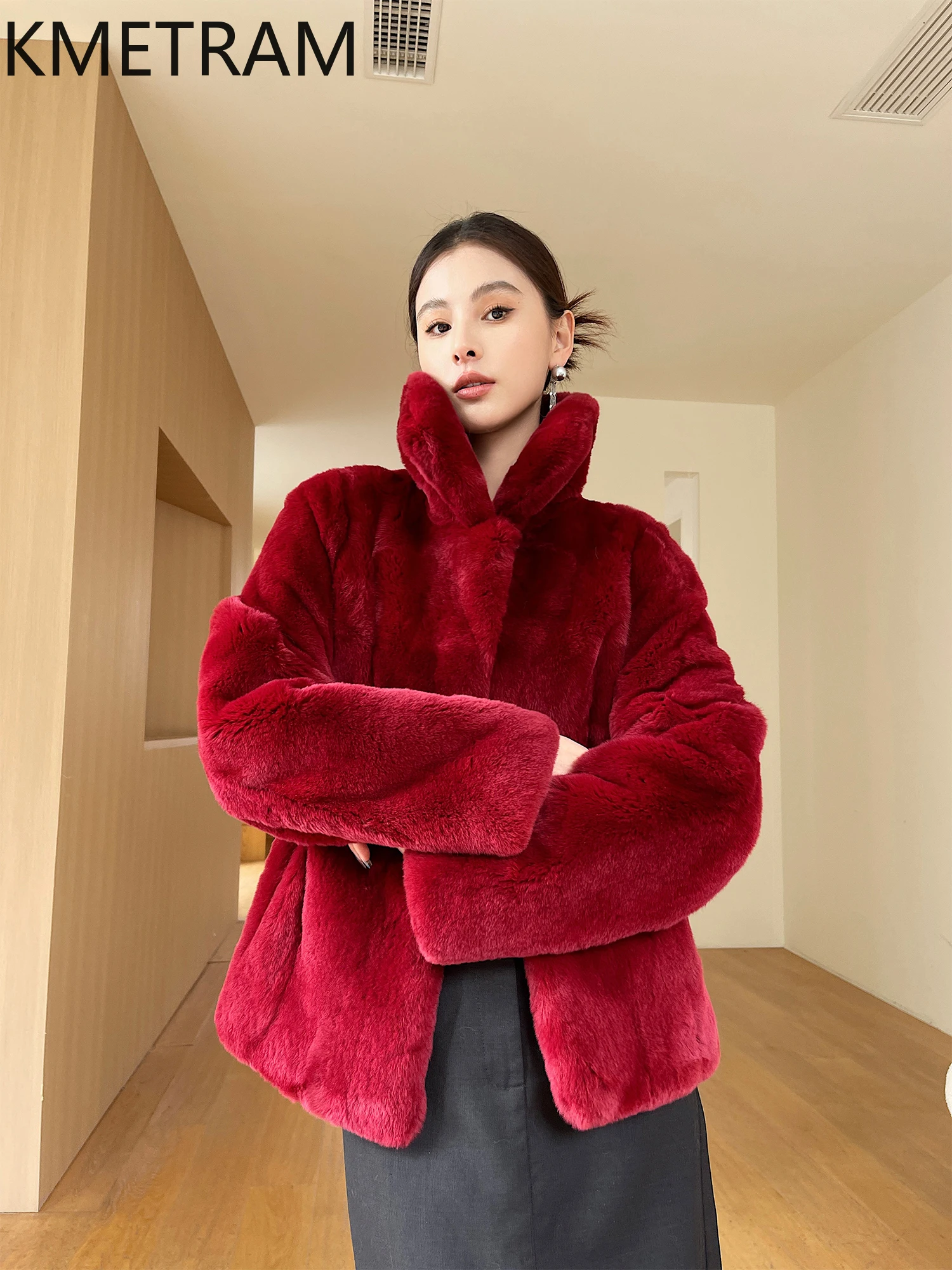 100% Natural Rex Rabbit Fur Coat Woman High Quality Short Red Real Fur Coats Winter Clothes 2025 Furry Jacket Women шуба женская