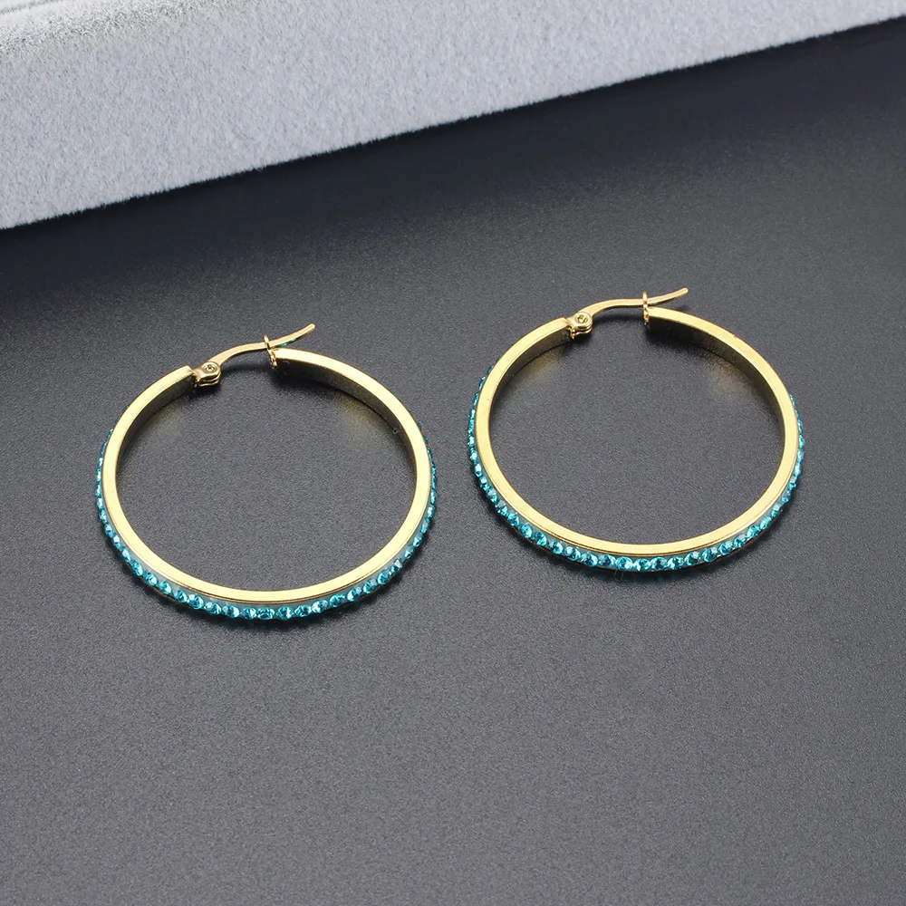 أقراط طارة من حجر الراين من الفولاذ المقاوم للصدأ للنساء ، مجوهرات فاخرة ، ألوان متعددة ، لون ذهبي ، جولة ، أزياء ، هدية زفاف #2