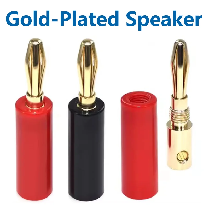 

10pcs Gold Plated New 4mm Plugs Pure Copper Banana Plug Musical Speaker Cable Wire Pin Connectors Red Black