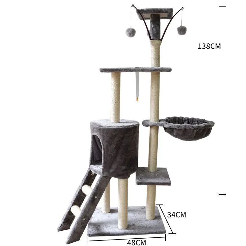 Hot Sale and High Quality Manufacturer Plush Cat Tree Large Climbing Frame Scratcher Components Wood Cat Tree House tower