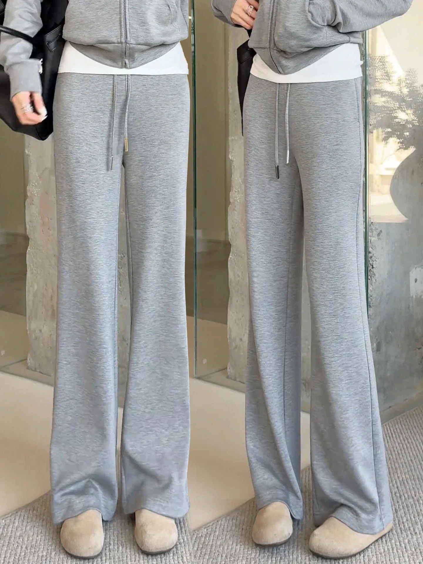 

Grey Casual Loose Sport Pants Women High Waist Wide Leg Slim Fit Spring Autumn New Style Comfortable Breathable Straight Cut