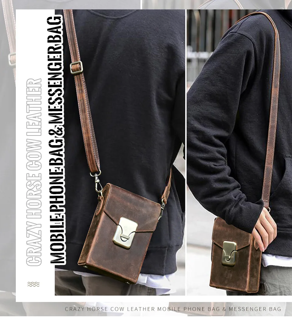 

Ретро Crazy Horse кожаный кошелек ручной работы с квадратным плечом, многофункциональный большой экран, кошелек для хранения мобильного телефона, сумка через плечо