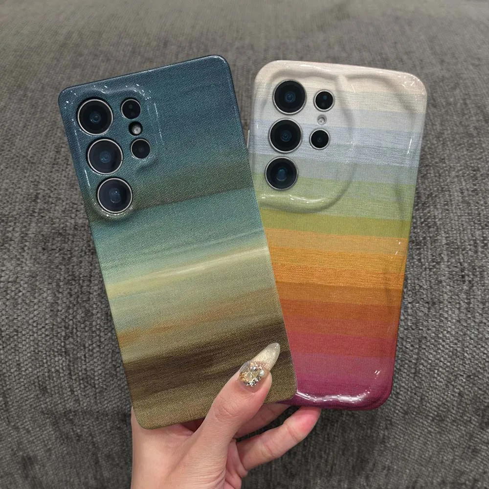 Colorful Gradient Striped Phone Case For Samsung Galaxy S26 S25 S24 S23 Ultra FE Plus Feilini Hard Case Wave Oil Soft Case