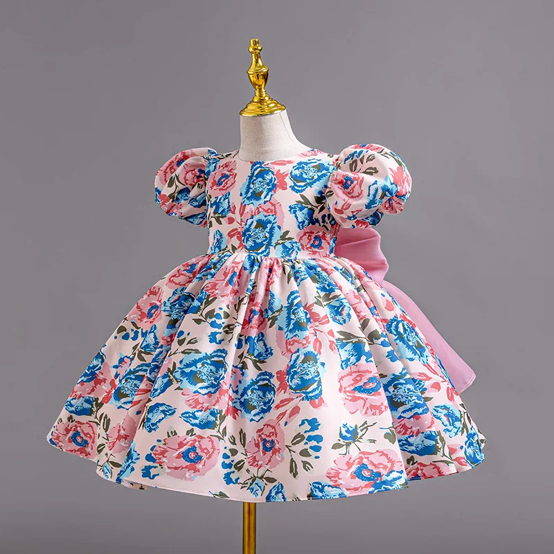 New Girl's Broken Flower Big Bow Princess Dress Fashionable Backless First Birthday Dress Flower Boy Wedding Bridesmaid Dress