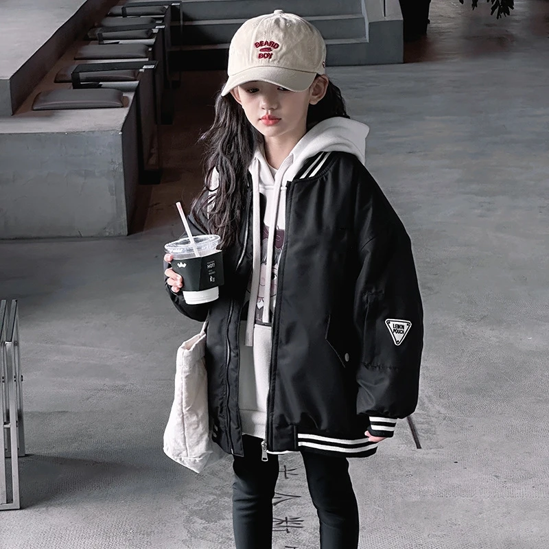 

Girls' Winter Baseball Jacket - Fashionable and Warm Cotton Jacket, Youth Winter Outerwear, Suitable for Ages 10-14