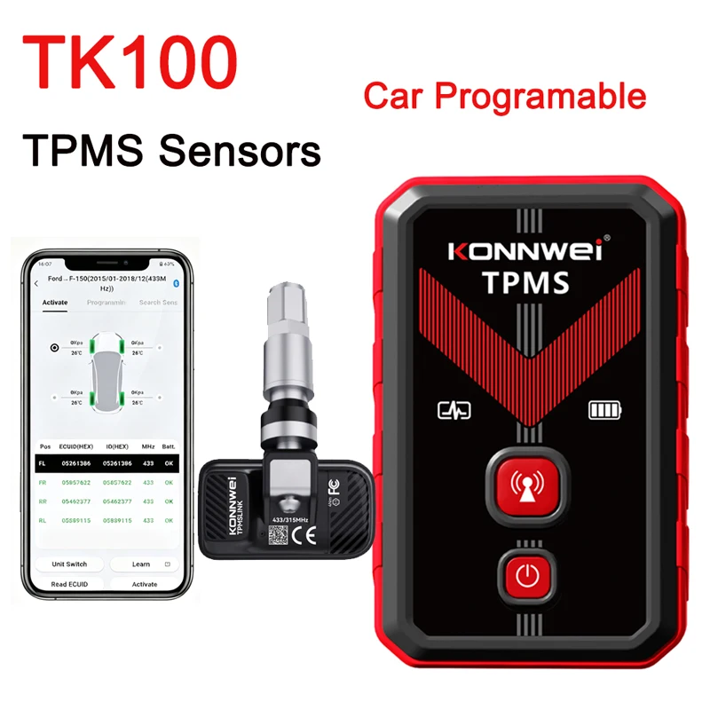 KONNWEI TK100 TPMS Programming Tools Sensor Activator 315/433MHz TPMS Reset Tool Car Diagnostic Tool
