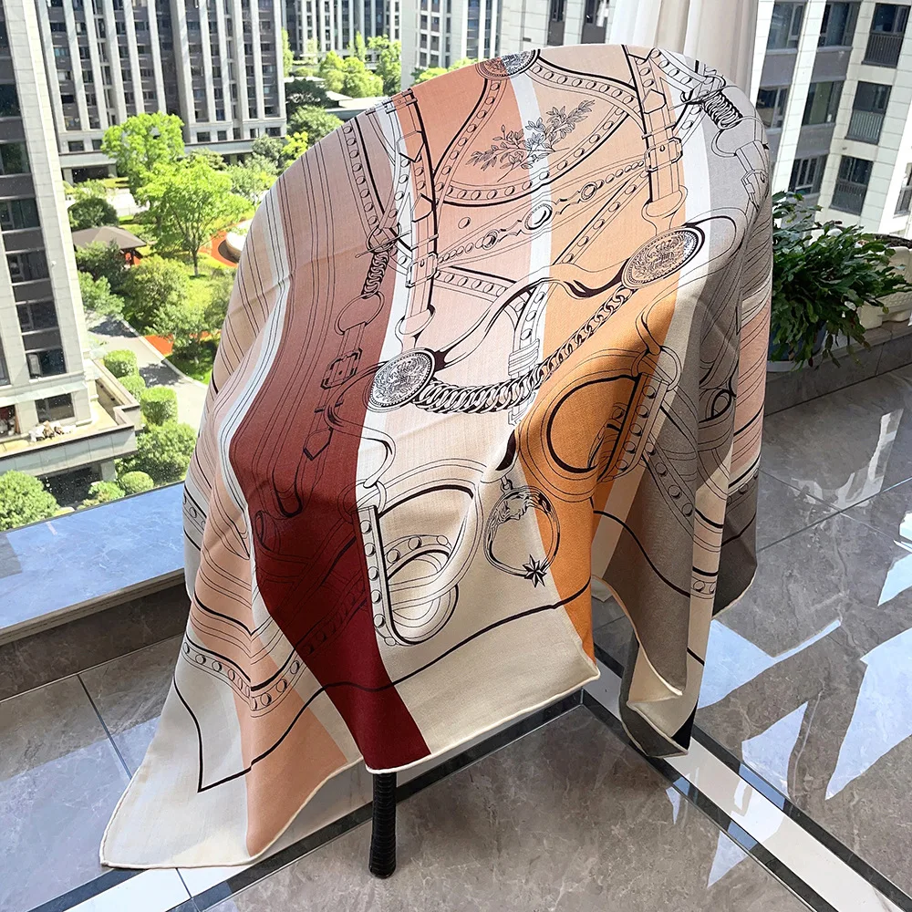 

Double Faced Print Shawls Rolled Edges Scarf Luxury Stoles Women Silk Wool Scarves Mother Christmas Gift 135CM