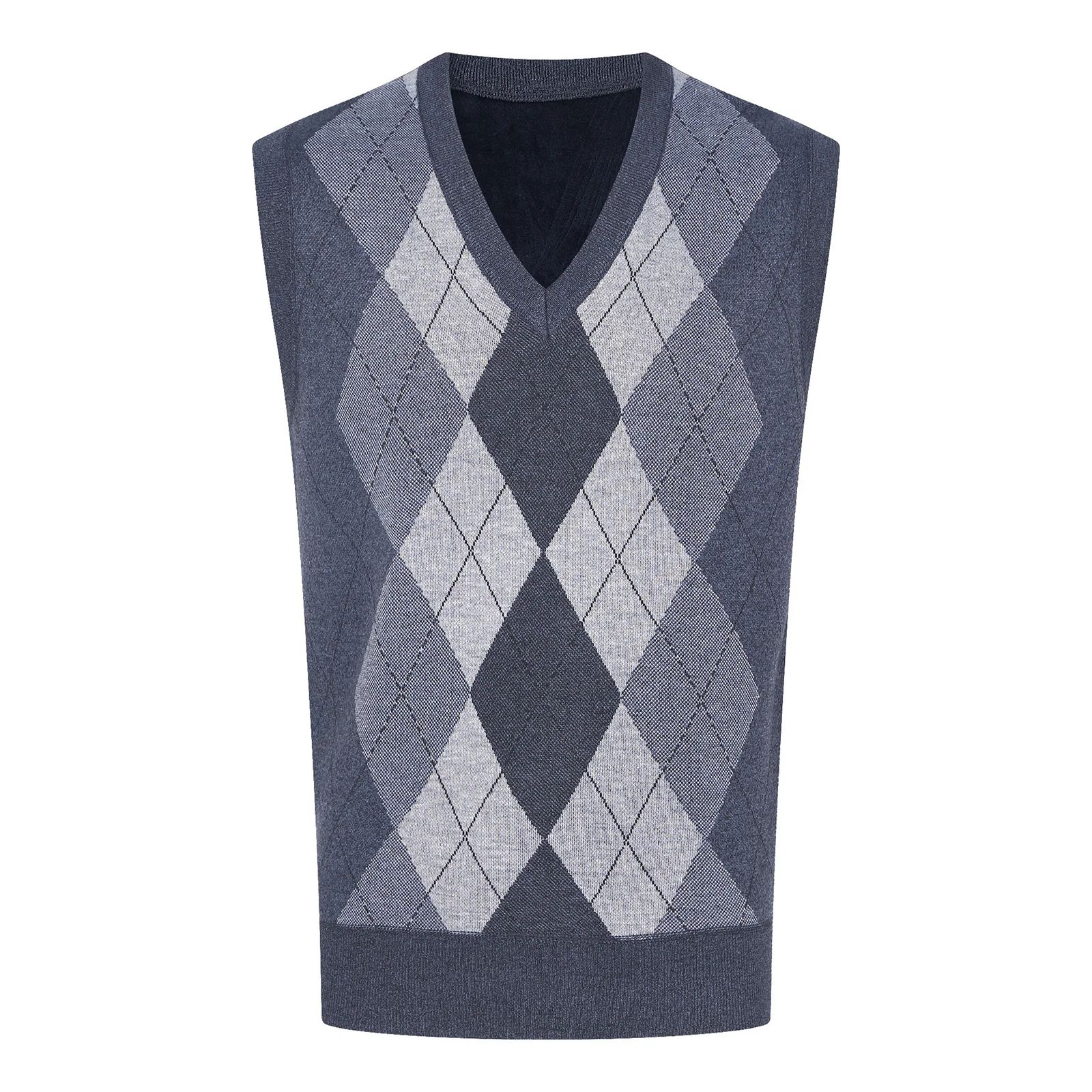 

Mens Argyle Fleece Lined Sweater Vest Knitwear Contrast Color V Neck Sleeveless Knitted Pullover for Work Office Holiday Travel