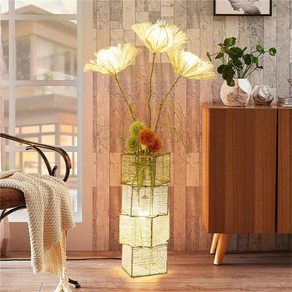 LUVODI Modern Hand-made Rattan Floor Lamp Decorative Floor Standing Lamp for Home Living Room,Hotel